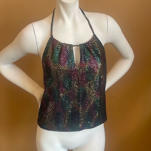 PIA sequined rainbow halter top size L - Picture 1 of 8
